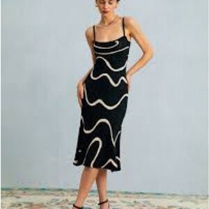 RIHOAS Black and Cream Midi Dress